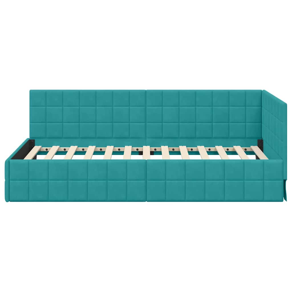 vidaXL Rama łóżka narożnego Turkusowy 100 cm x 200 cm Aksamit