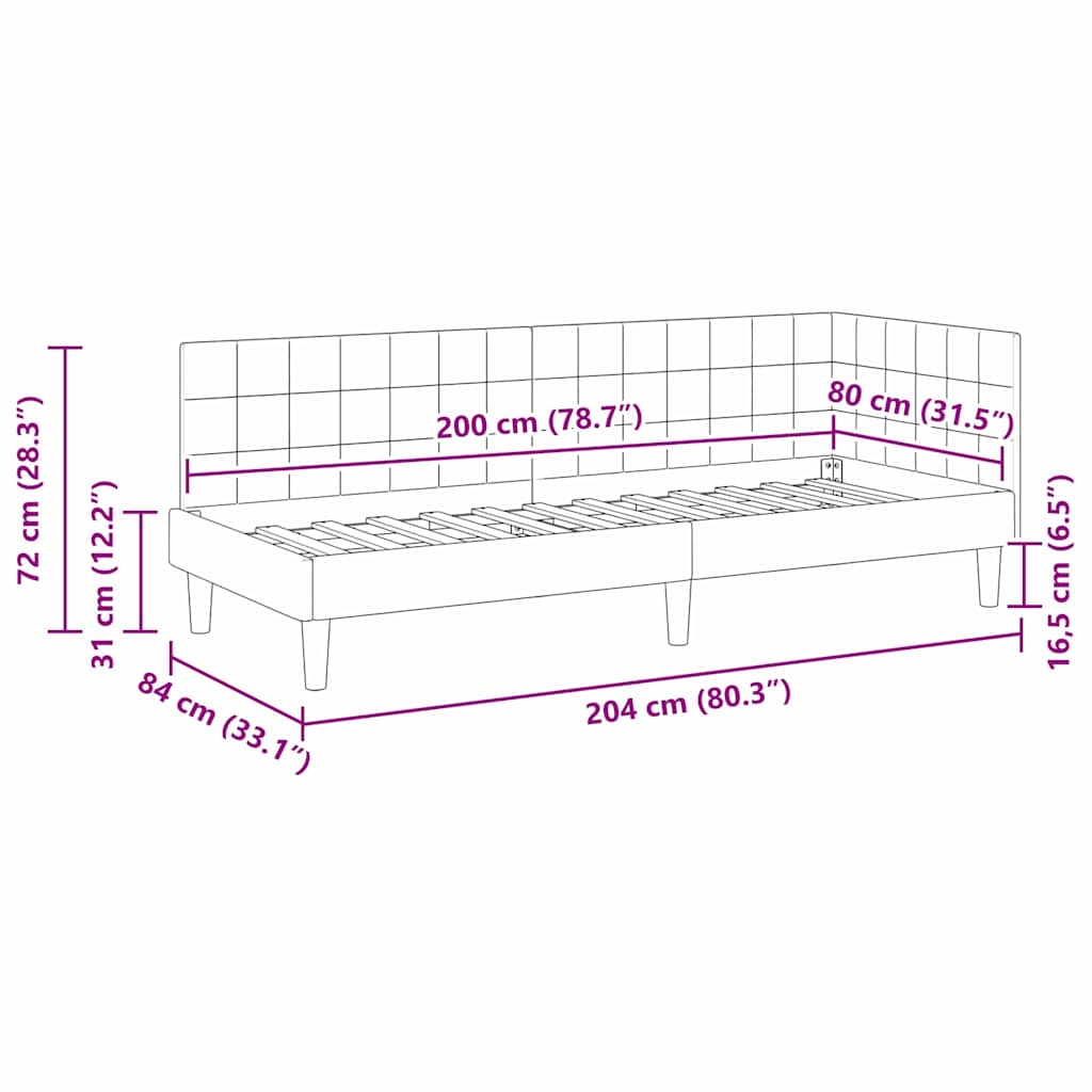 vidaXL Rama łóżka narożnego Niebieski 80 cm x 200 cm Aksamit