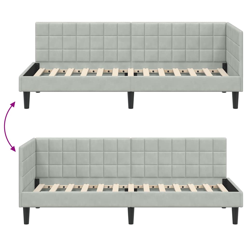 vidaXL Rama łóżka narożnego Jasnoszary 80 cm x 200 cm Aksamit