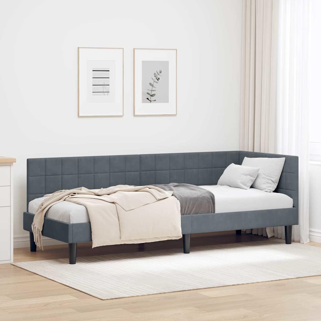 vidaXL Rama łóżka narożnego Ciemnoszary 80 cm x 200 cm Aksamit