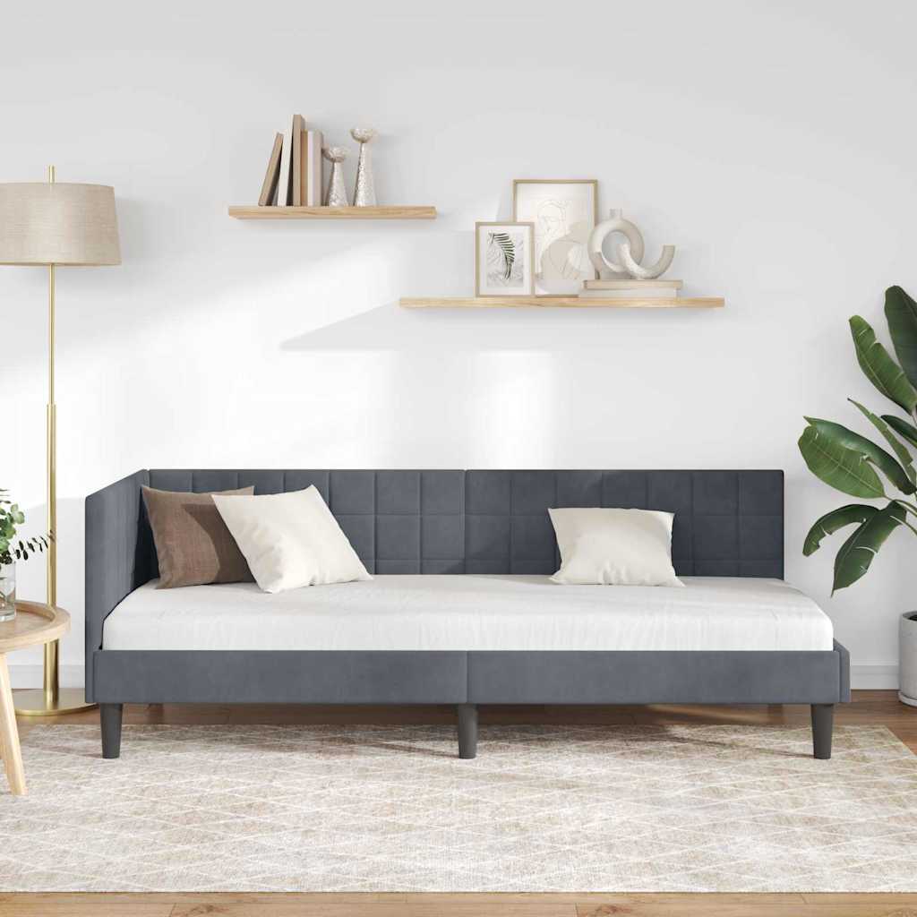 vidaXL Rama łóżka narożnego Ciemnoszary 80 cm x 200 cm Aksamit