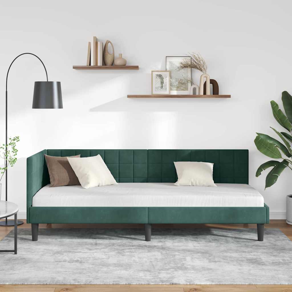 vidaXL Rama łóżka narożnego Ciemna zieleń 80 cm x 200 cm Aksamit
