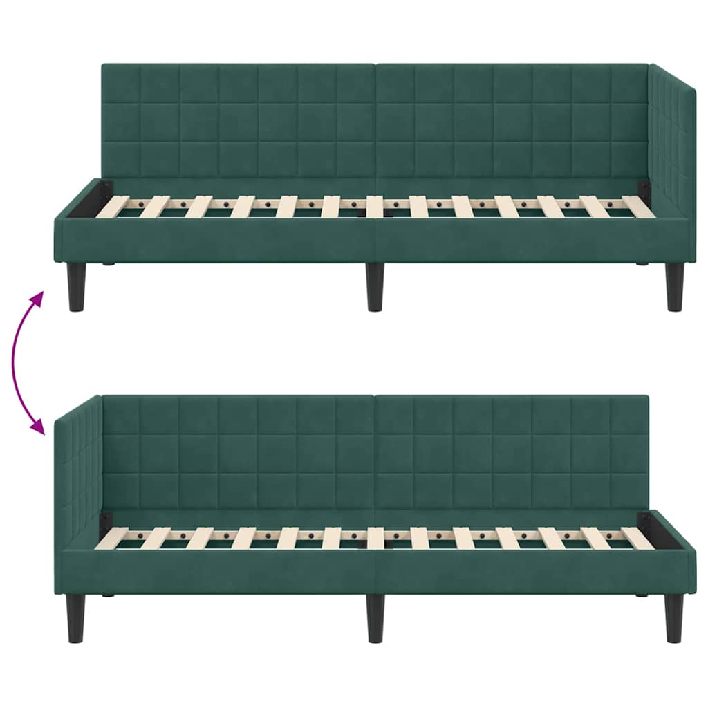 vidaXL Rama łóżka narożnego Ciemna zieleń 80 cm x 200 cm Aksamit