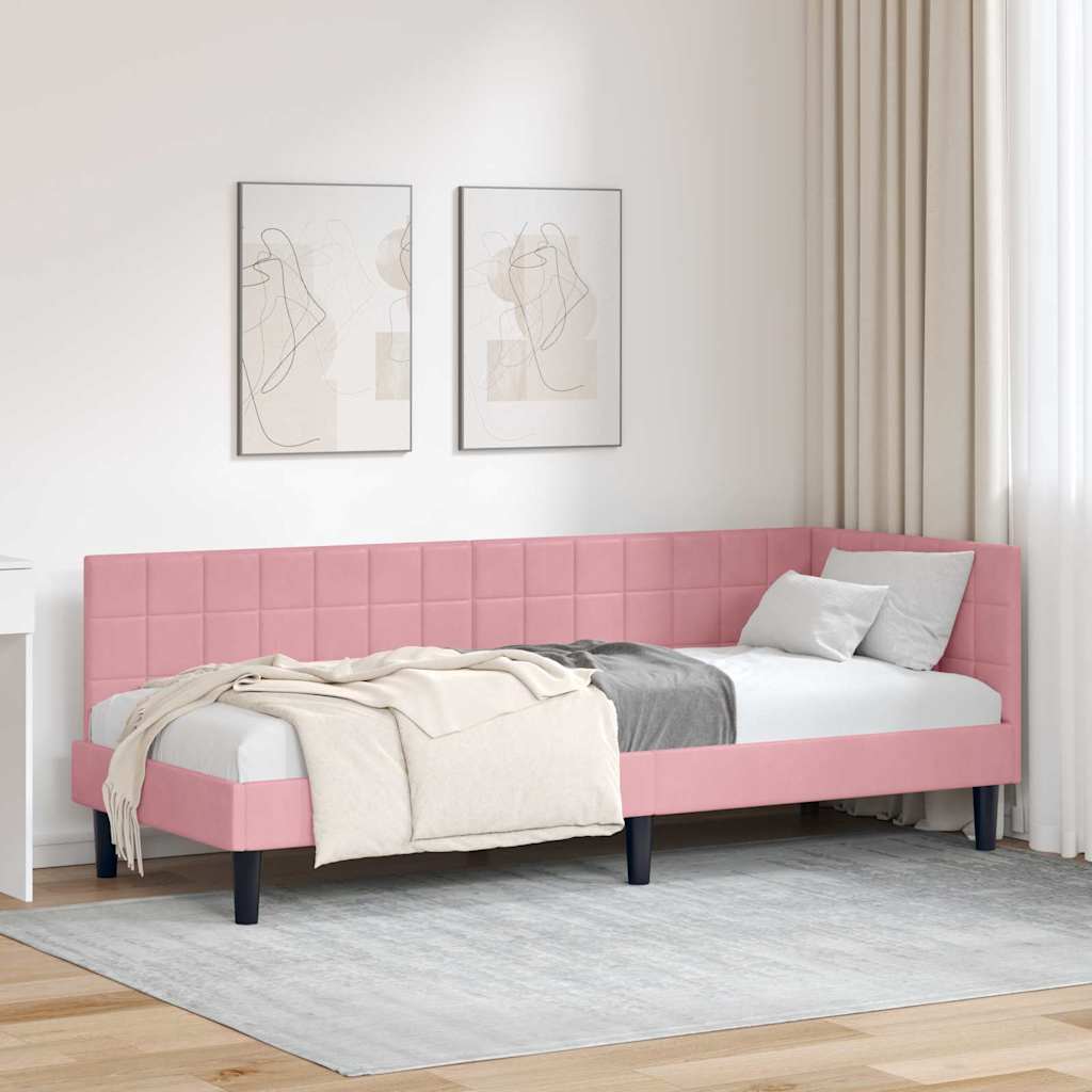 vidaXL Rama łóżka narożnego Z zagłówkiem Różowy 80 cm x 200 cm Aksamit