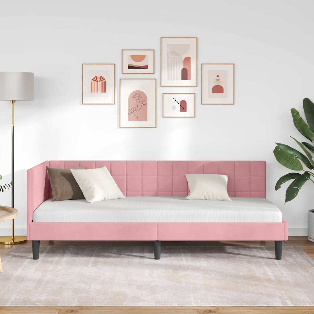vidaXL Rama łóżka narożnego Z zagłówkiem Różowy 80 cm x 200 cm Aksamit