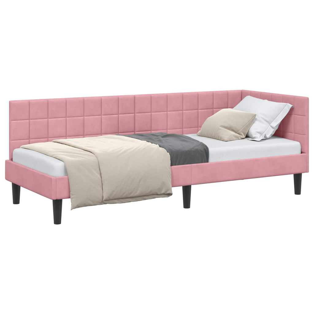 vidaXL Rama łóżka narożnego Z zagłówkiem Różowy 80 cm x 200 cm Aksamit