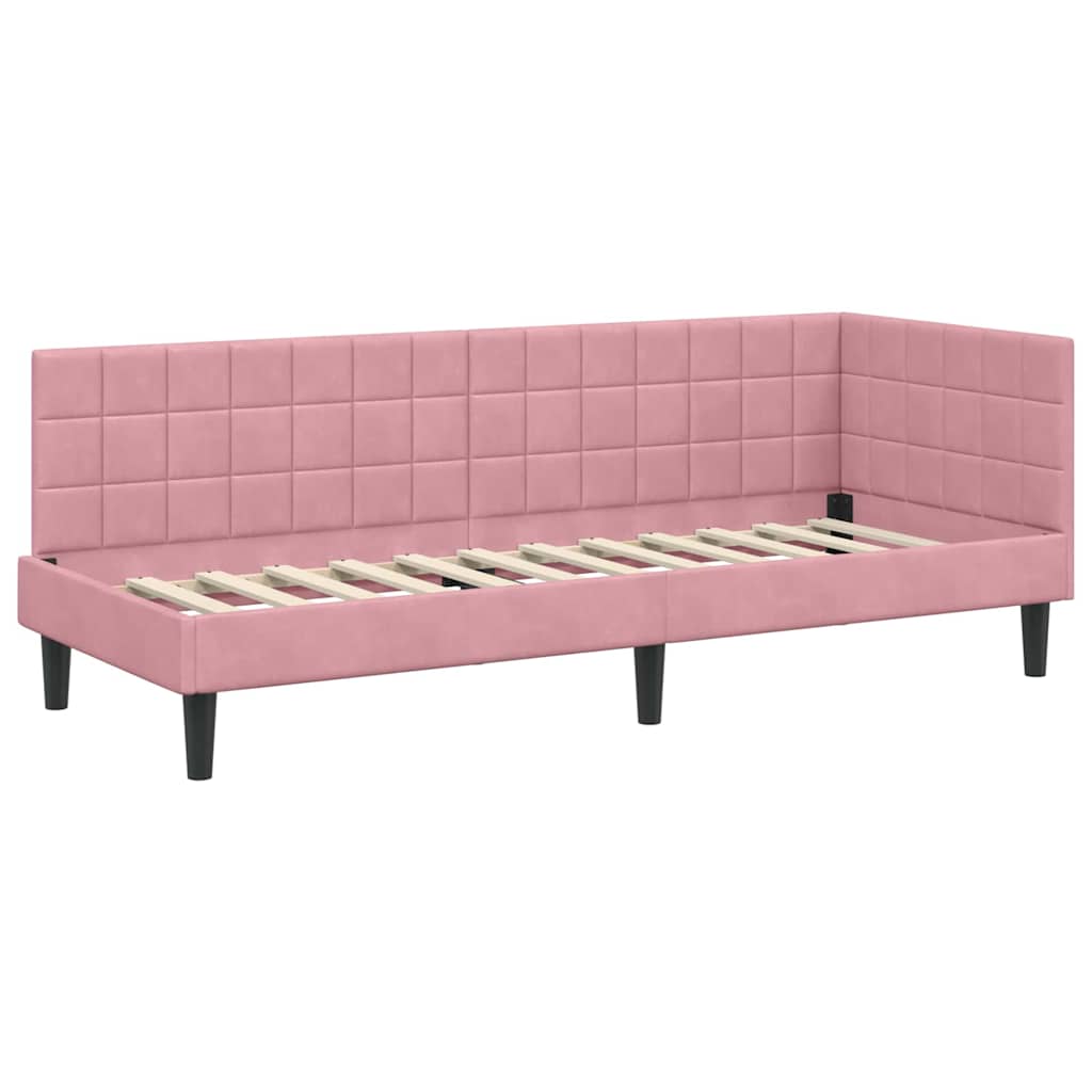vidaXL Rama łóżka narożnego Z zagłówkiem Różowy 80 cm x 200 cm Aksamit