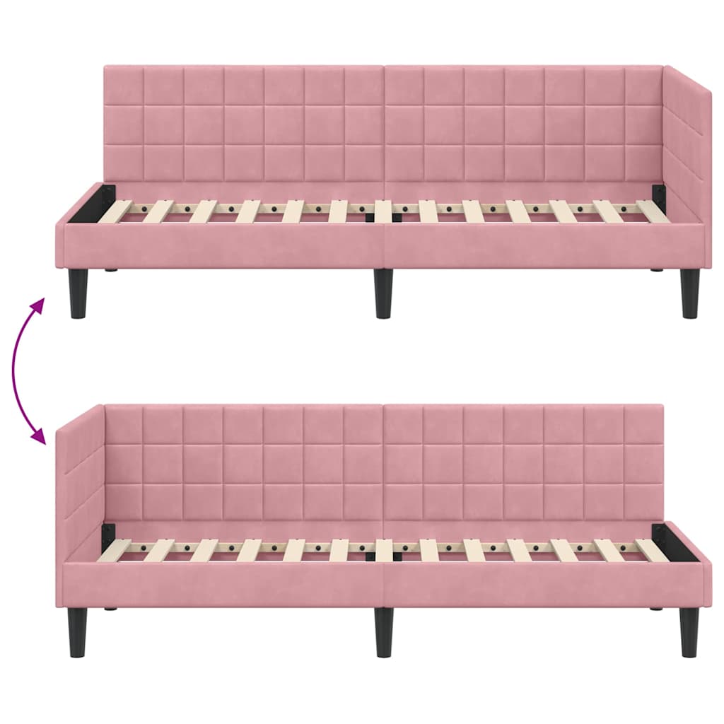 vidaXL Rama łóżka narożnego Z zagłówkiem Różowy 80 cm x 200 cm Aksamit