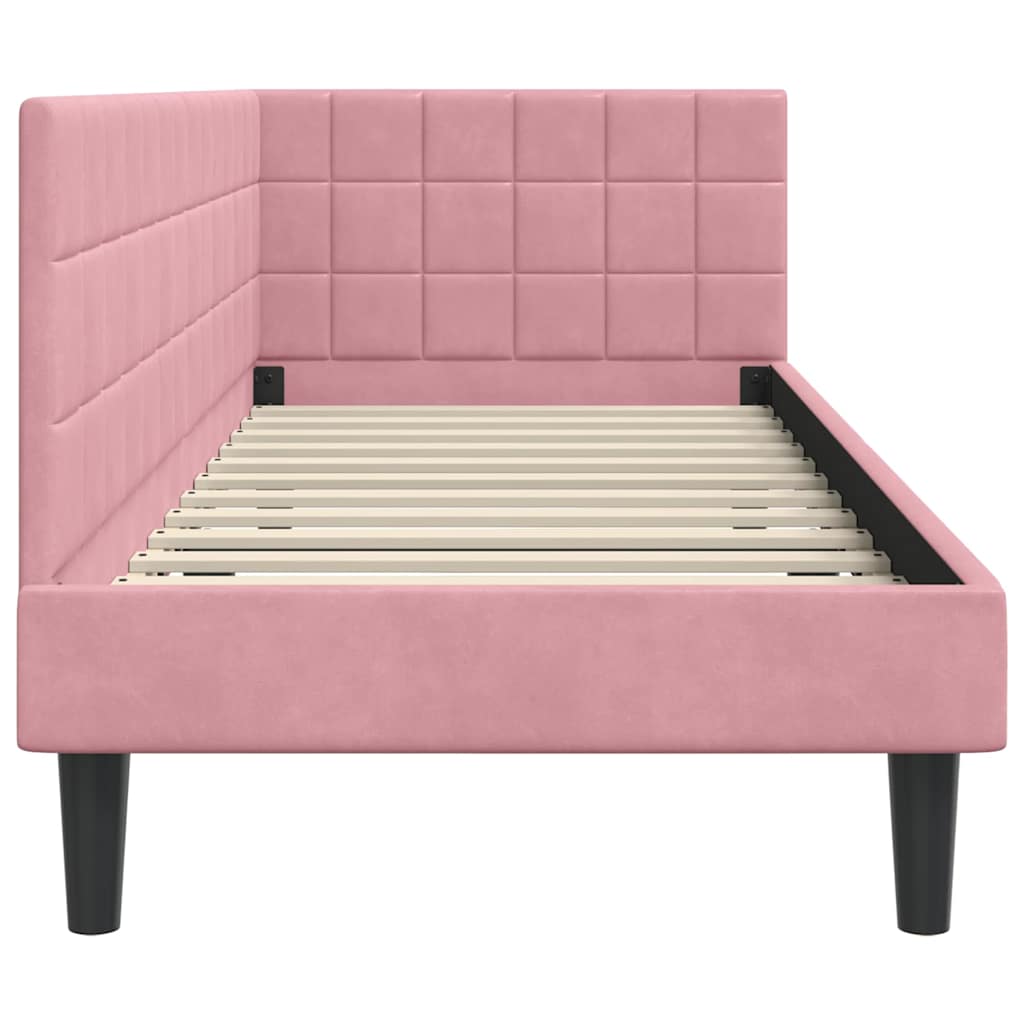vidaXL Rama łóżka narożnego Z zagłówkiem Różowy 80 cm x 200 cm Aksamit