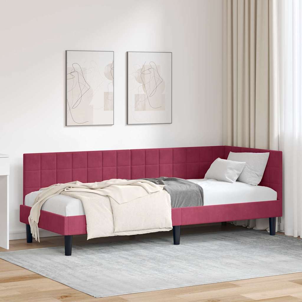 vidaXL Rama łóżka narożnego Czerwone wino 80 cm x 200 cm Aksamit