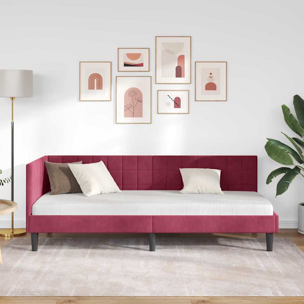 vidaXL Rama łóżka narożnego Czerwone wino 80 cm x 200 cm Aksamit