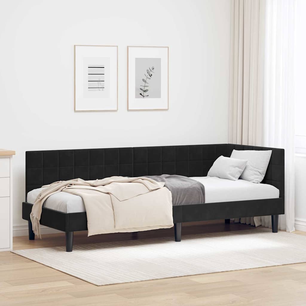 vidaXL Rama łóżka narożnego Z zagłówkiem Czarny 80 cm x 200 cm Aksamit