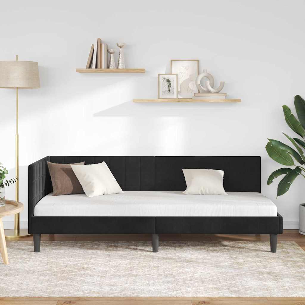 vidaXL Rama łóżka narożnego Z zagłówkiem Czarny 80 cm x 200 cm Aksamit