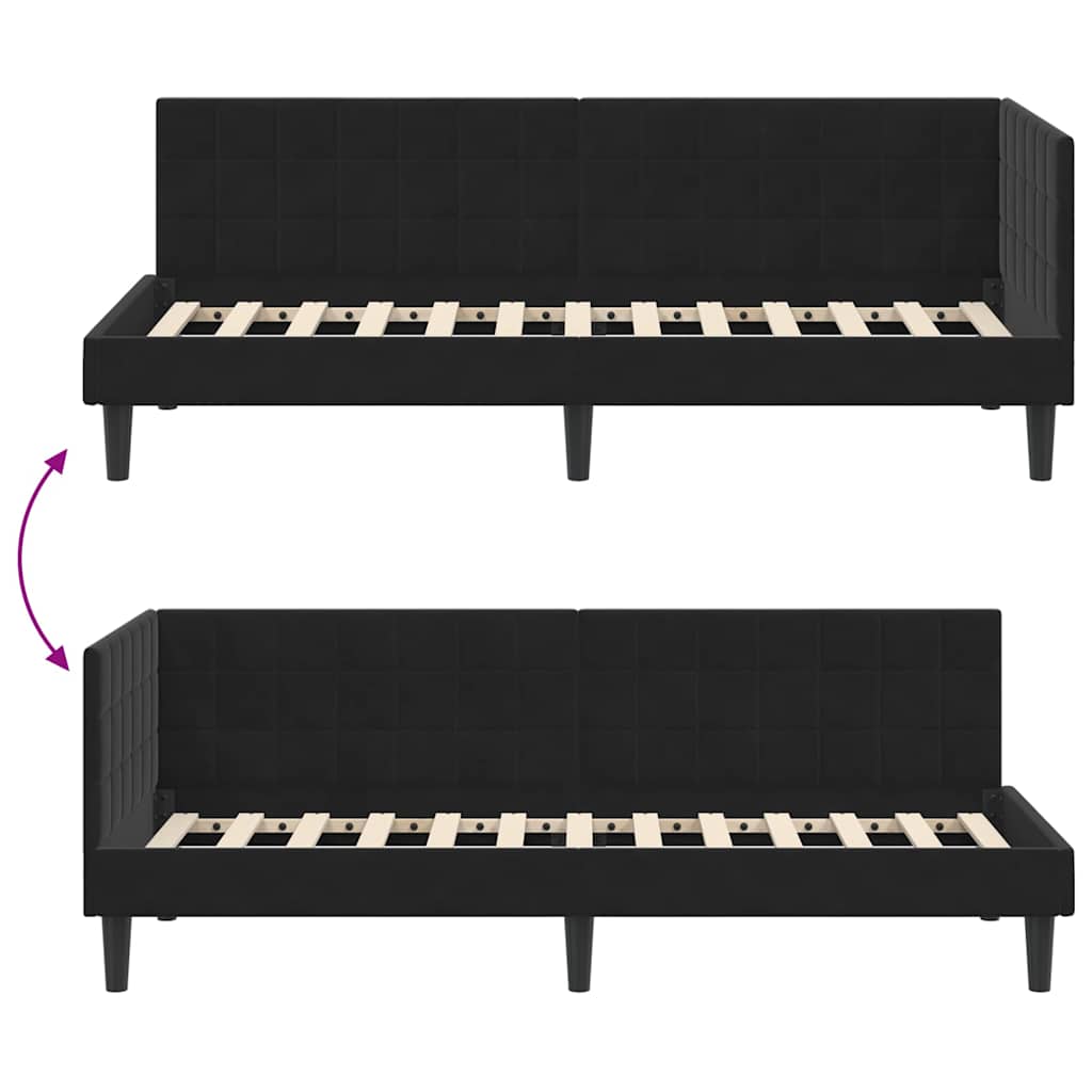 vidaXL Rama łóżka narożnego Z zagłówkiem Czarny 80 cm x 200 cm Aksamit