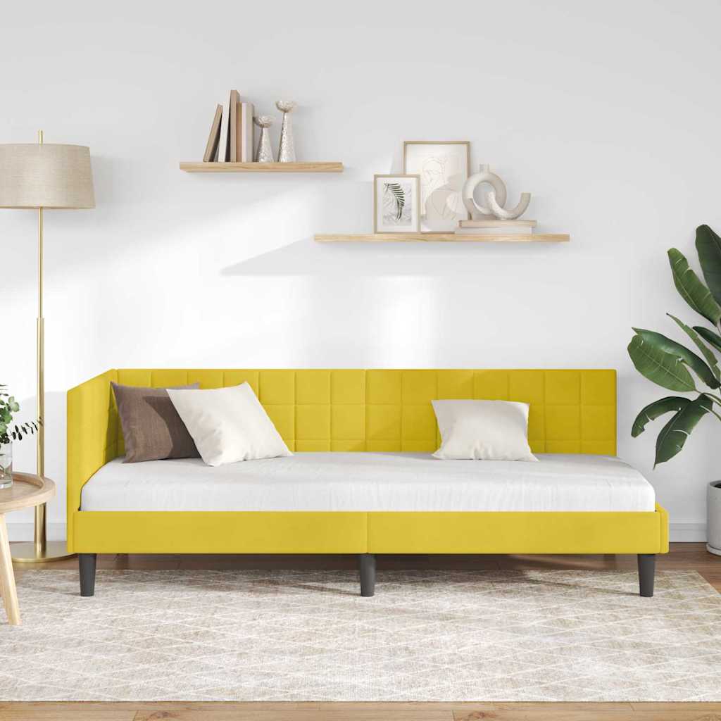 vidaXL Rama łóżka narożnego Z zagłówkiem Żółty 80 cm x 200 cm Aksamit