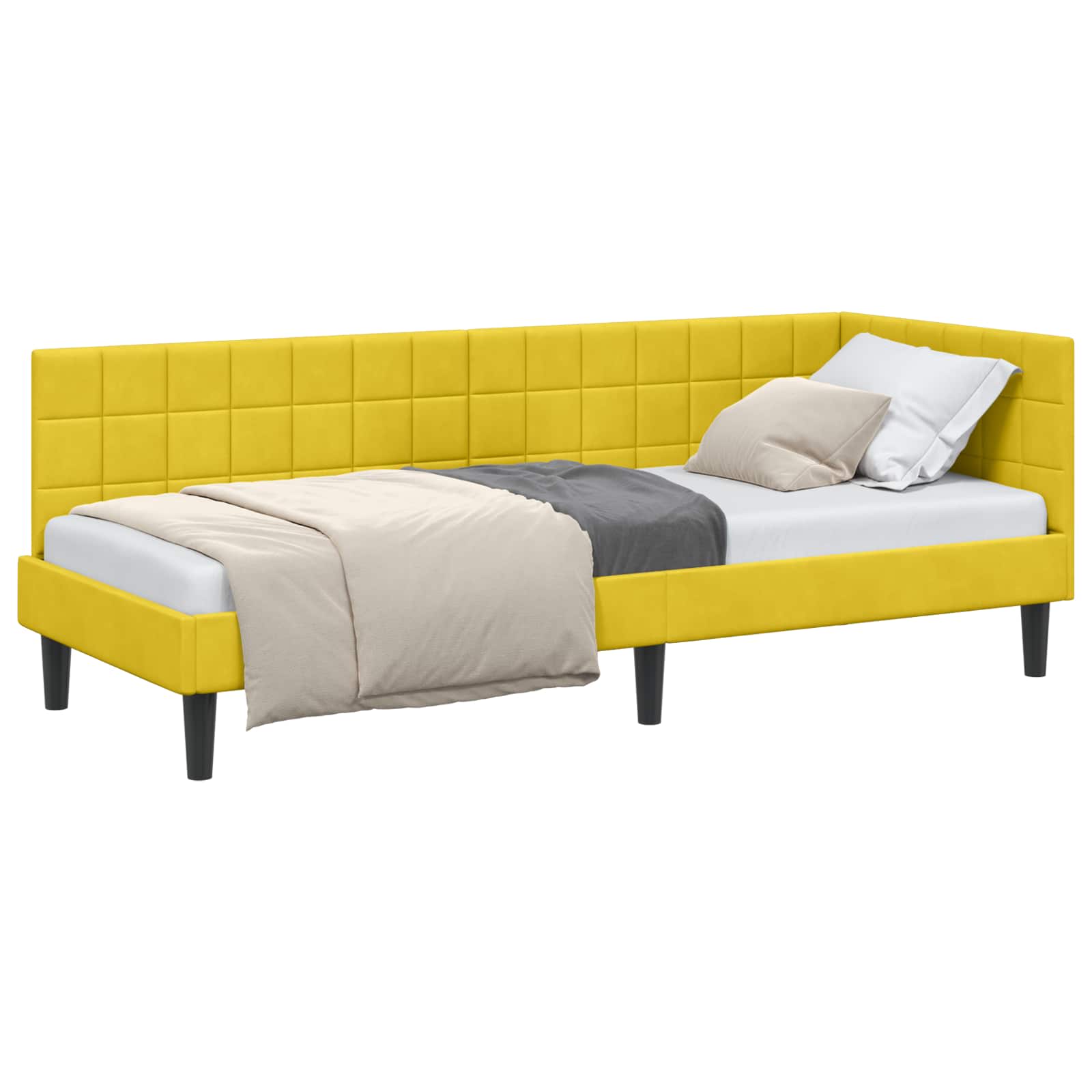 vidaXL Rama łóżka narożnego Z zagłówkiem Żółty 80 cm x 200 cm Aksamit