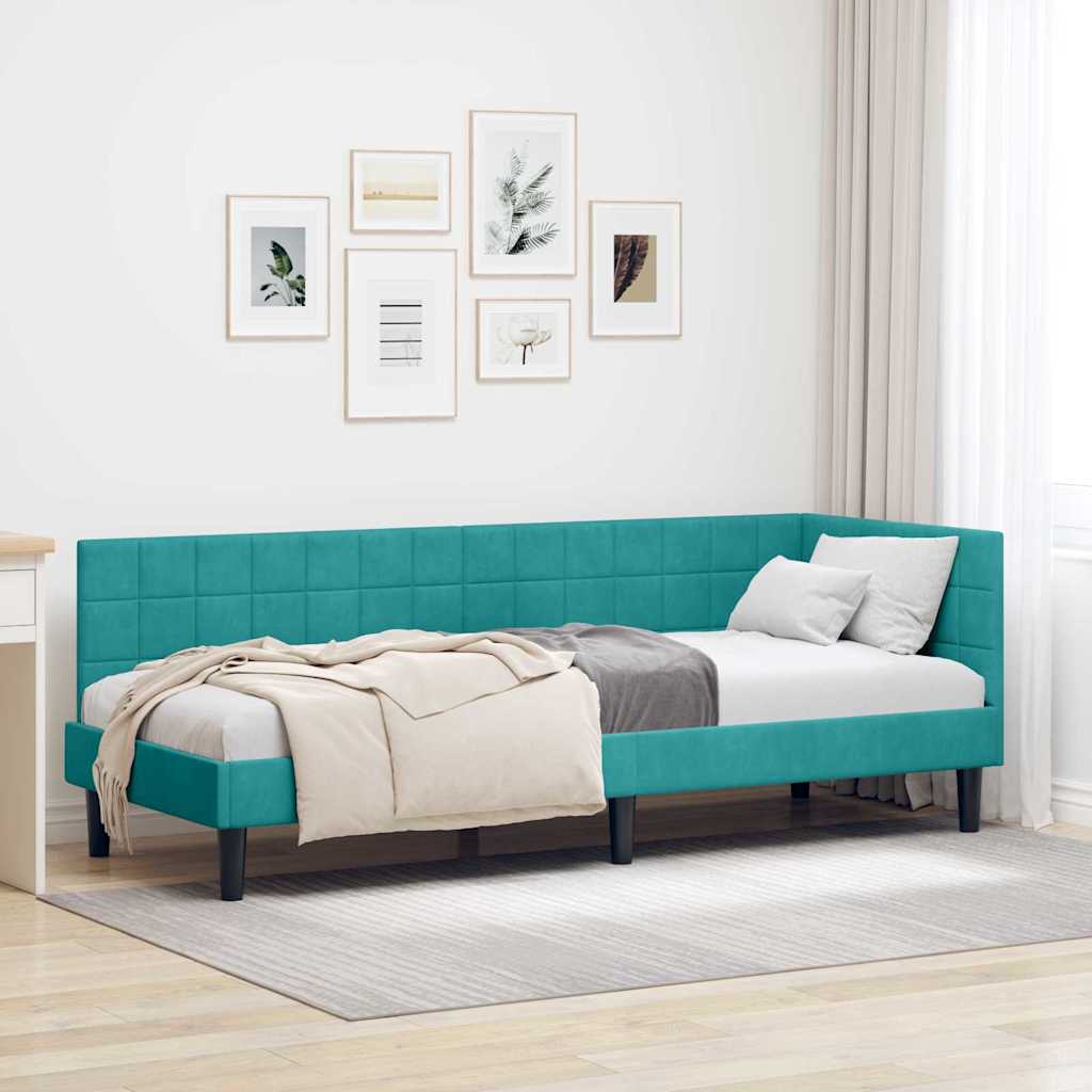 vidaXL Rama łóżka narożnego Turkusowy 80 cm x 200 cm Aksamit