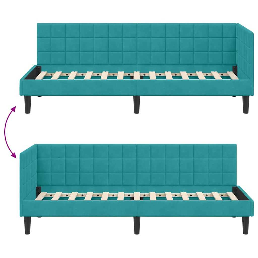 vidaXL Rama łóżka narożnego Turkusowy 80 cm x 200 cm Aksamit