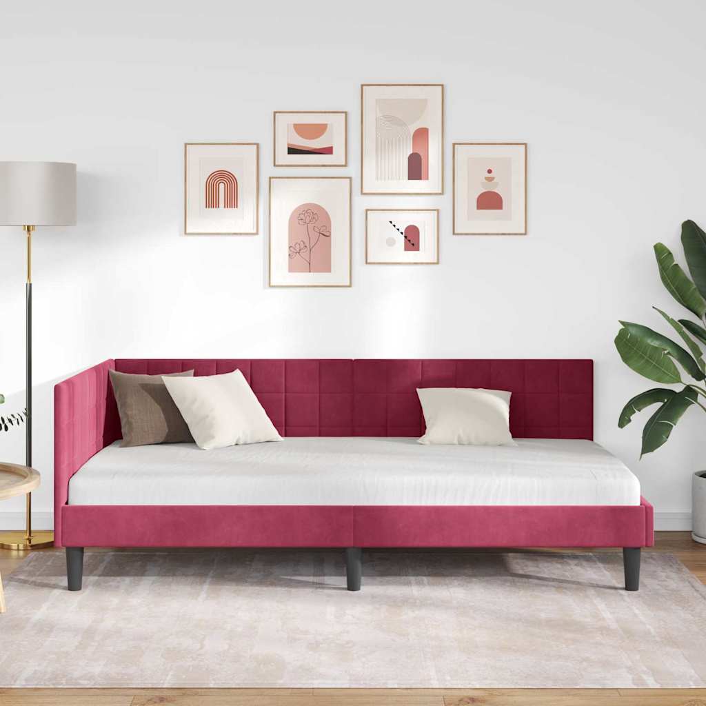 vidaXL Rama łóżka narożnego Czerwone wino 90 cm x 190 cm Aksamit