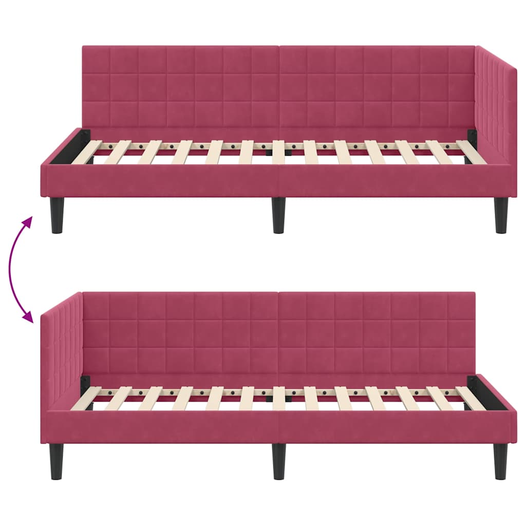 vidaXL Rama łóżka narożnego Czerwone wino 90 cm x 190 cm Aksamit