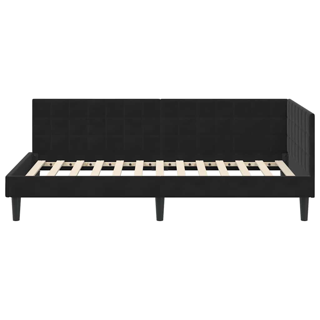 vidaXL Rama łóżka narożnego Z zagłówkiem Czarny 90 cm x 190 cm Aksamit