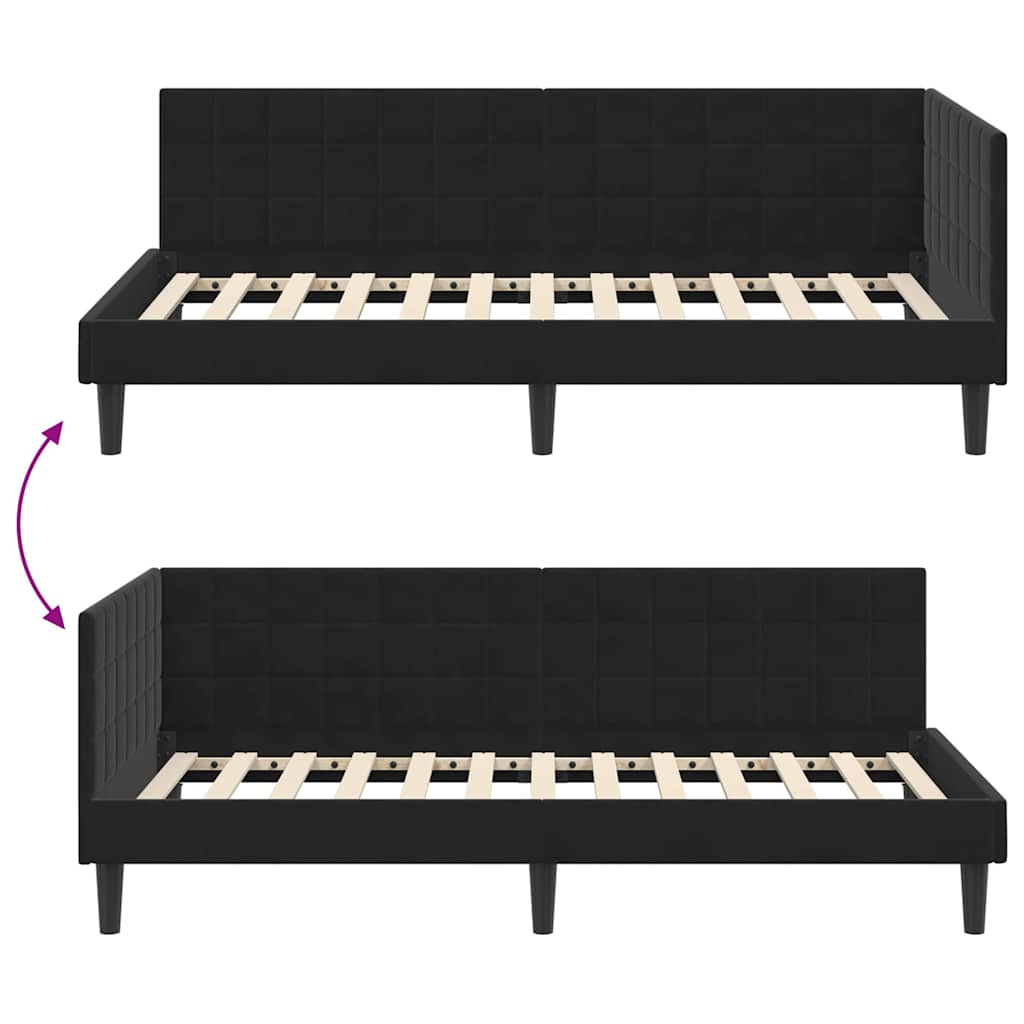 vidaXL Rama łóżka narożnego Z zagłówkiem Czarny 90 cm x 190 cm Aksamit