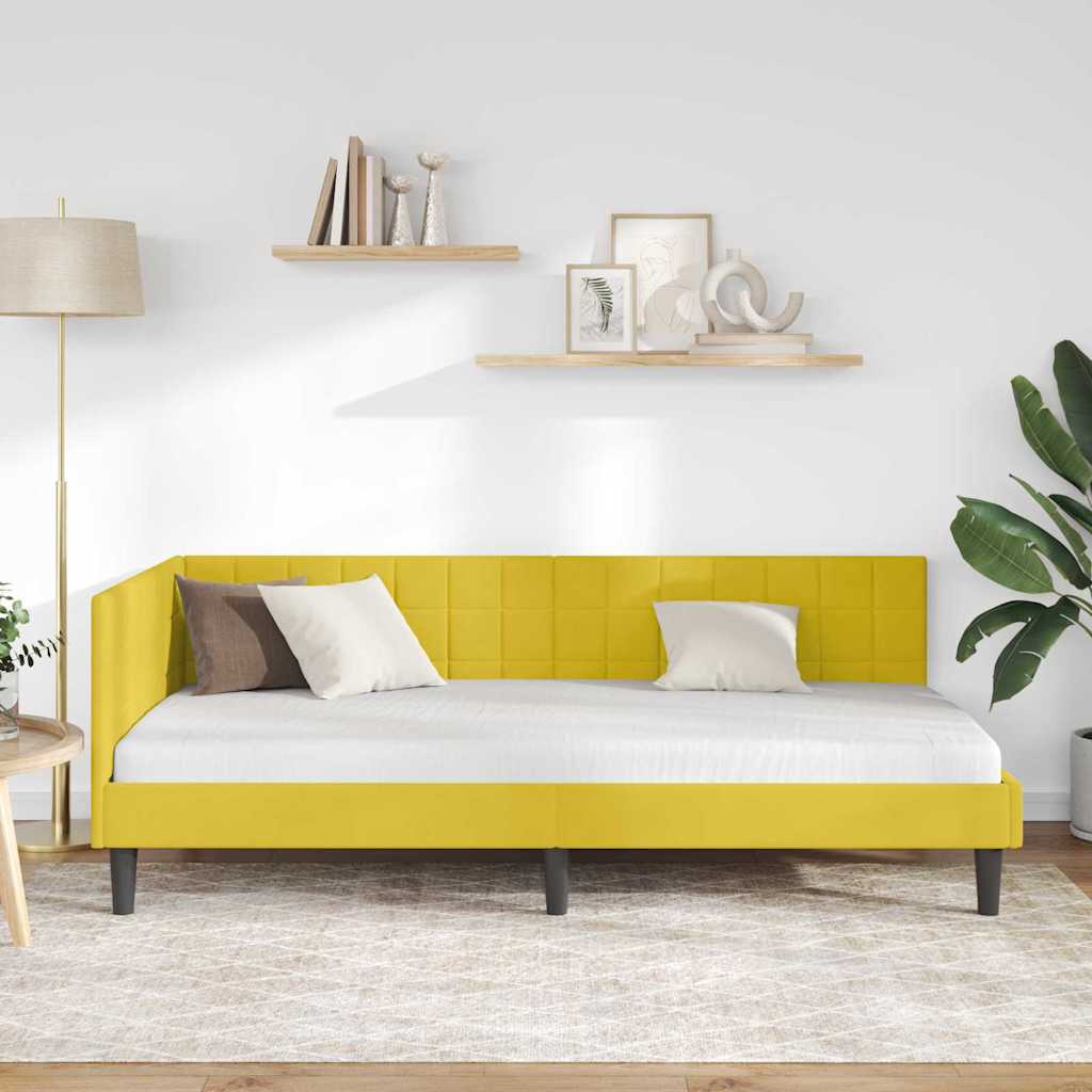 vidaXL Rama łóżka narożnego Z zagłówkiem Żółty 90 cm x 190 cm Aksamit