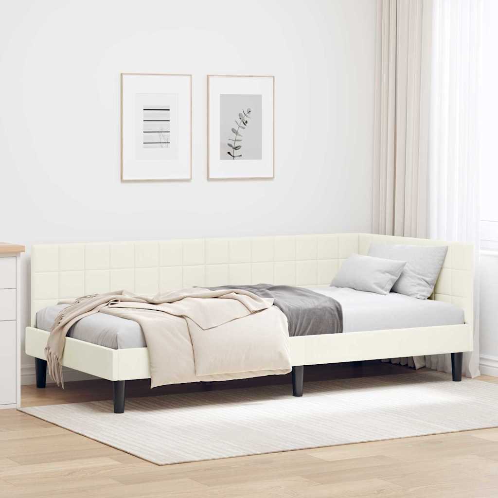 vidaXL Rama łóżka narożnego Kremowy 90 cm x 190 cm Aksamit