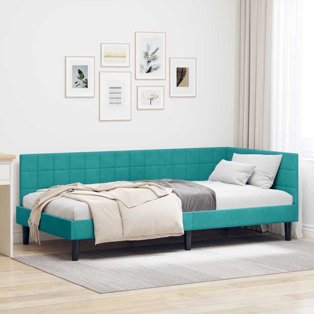 vidaXL Rama łóżka narożnego Turkusowy 90 cm x 190 cm Aksamit