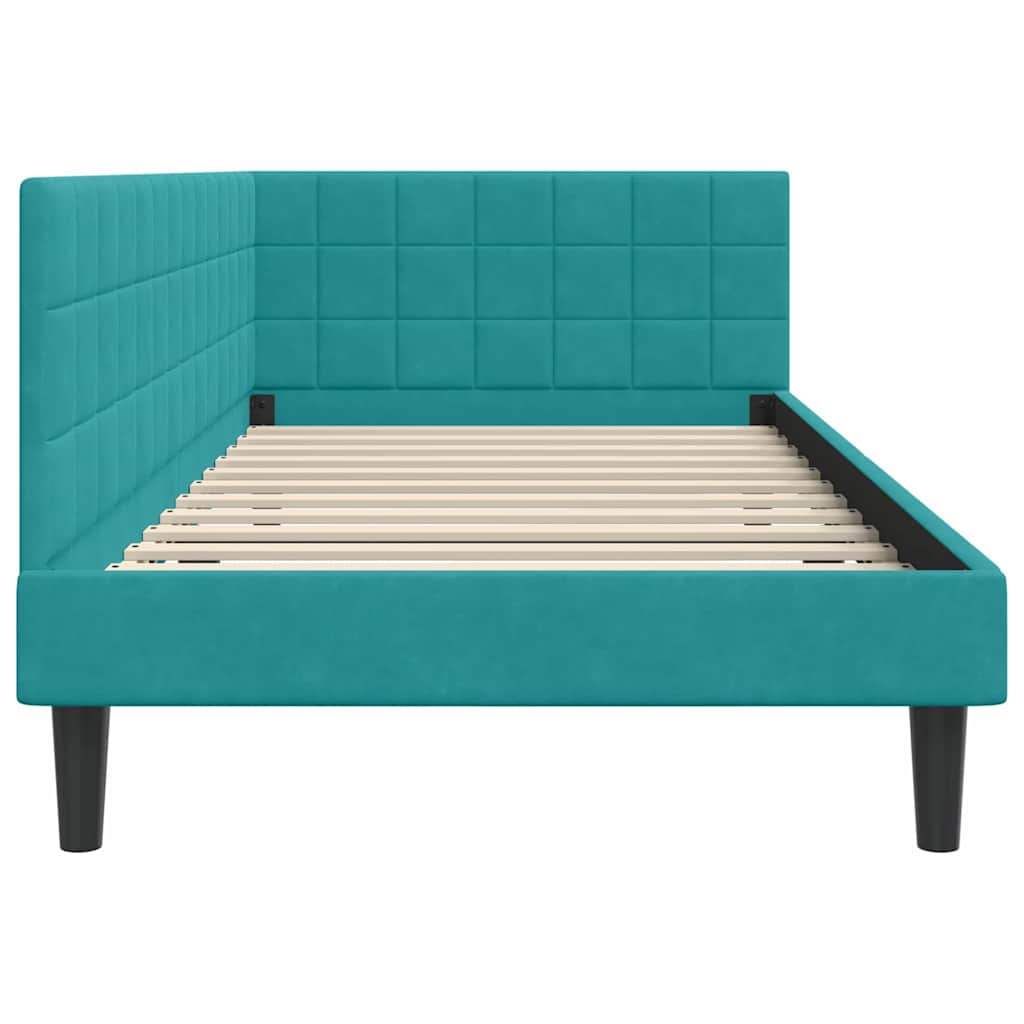 vidaXL Rama łóżka narożnego Turkusowy 90 cm x 190 cm Aksamit
