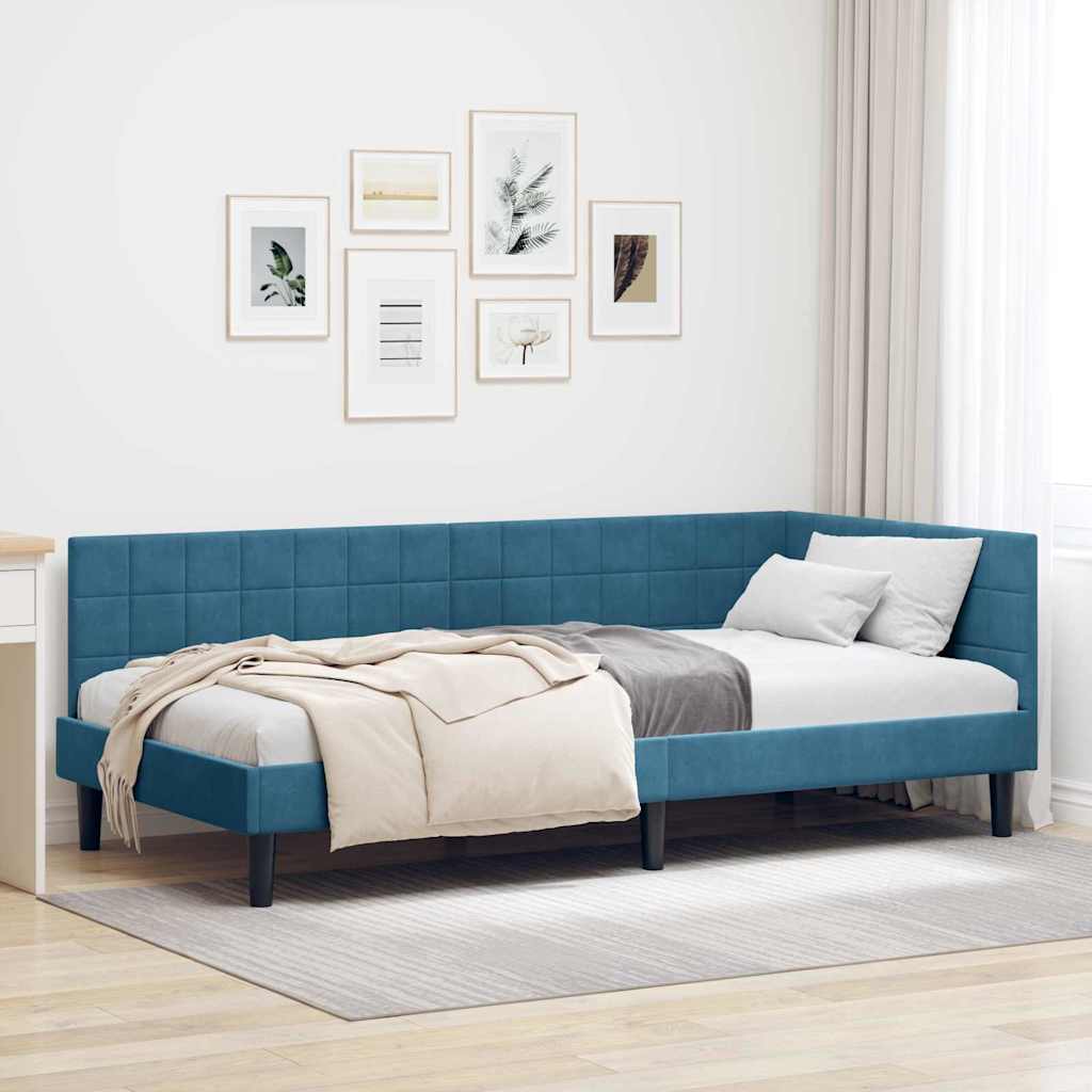 vidaXL Rama łóżka narożnego Niebieski 90 cm x 200 cm Aksamit