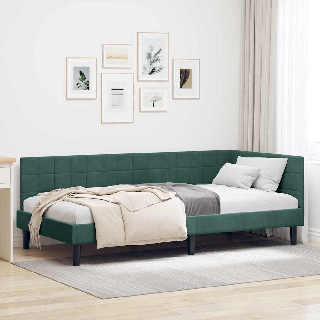vidaXL Rama łóżka narożnego Ciemna zieleń 90 cm x 200 cm Aksamit