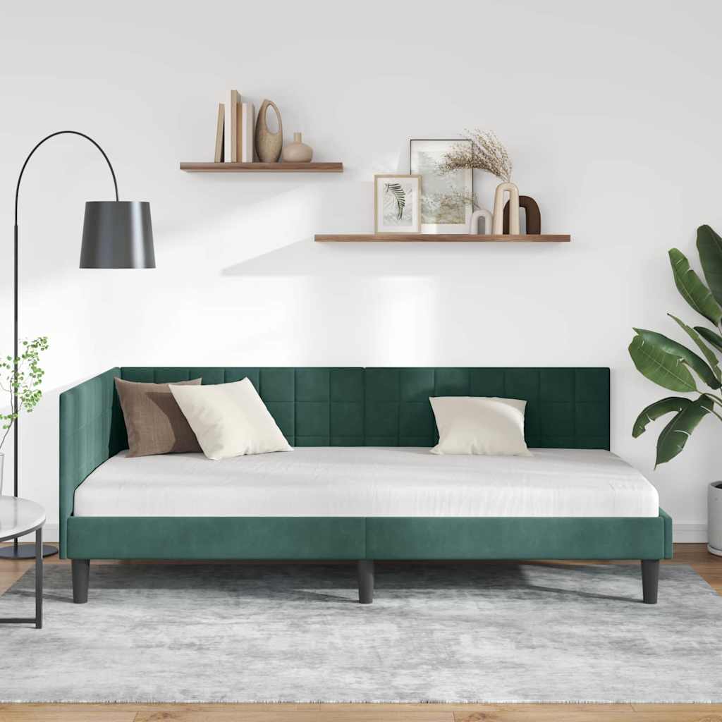 vidaXL Rama łóżka narożnego Ciemna zieleń 90 cm x 200 cm Aksamit