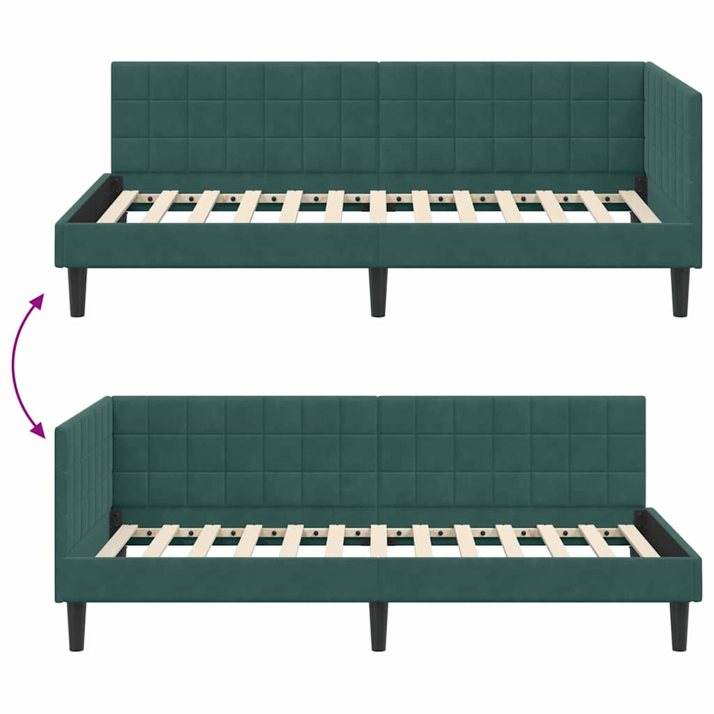 vidaXL Rama łóżka narożnego Ciemna zieleń 90 cm x 200 cm Aksamit