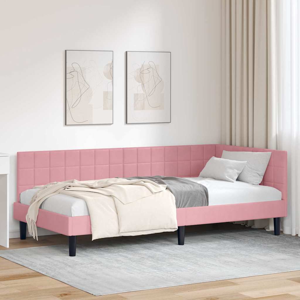 vidaXL Rama łóżka narożnego Różowy 90 x 200 cm Aksamit