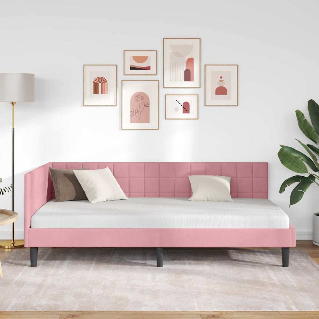 vidaXL Rama łóżka narożnego Różowy 90 x 200 cm Aksamit