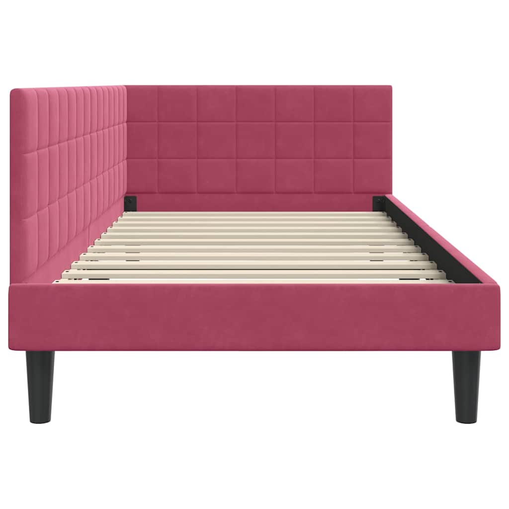 vidaXL Rama łóżka narożnego Czerwone wino 90 cm x 200 cm Aksamit