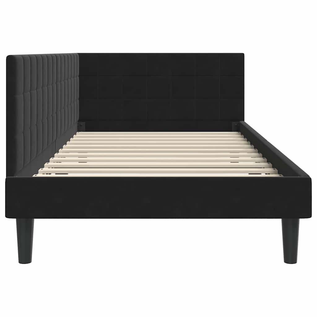 vidaXL Rama łóżka narożnego Z zagłówkiem Czarny 90 cm x 200 cm Aksamit