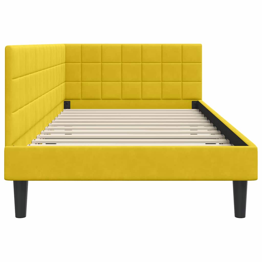 vidaXL Rama łóżka narożnego Z zagłówkiem Żółty 90 cm x 200 cm Aksamit