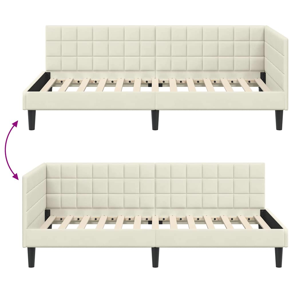 vidaXL Rama łóżka narożnego Kremowy 90 cm x 200 cm Aksamit