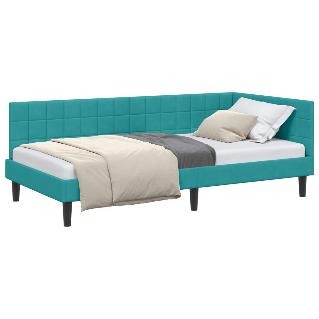 vidaXL Rama łóżka narożnego Turkusowy 90 cm x 200 cm Aksamit