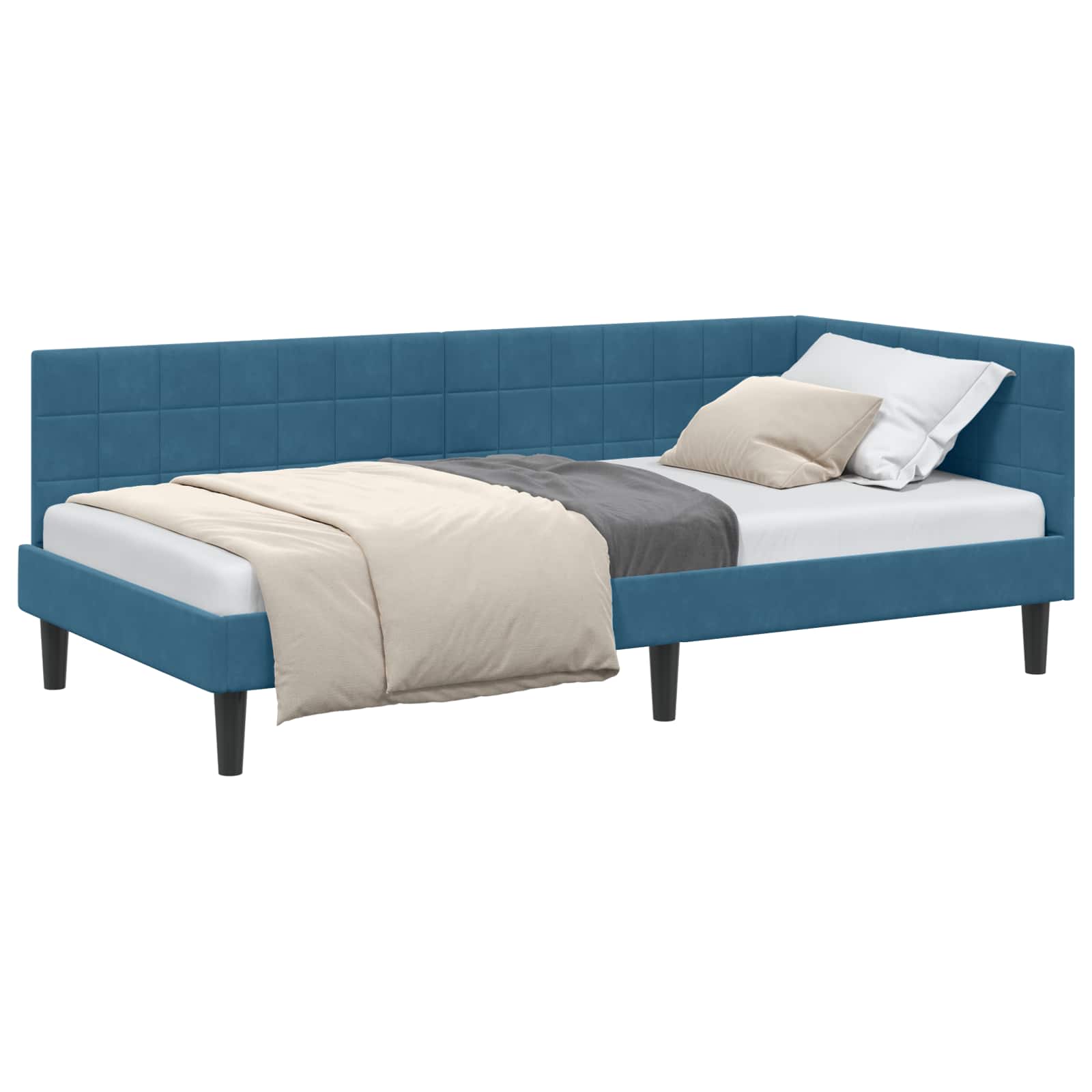 vidaXL Rama łóżka narożnego Niebieski 100 cm x 200 cm Aksamit