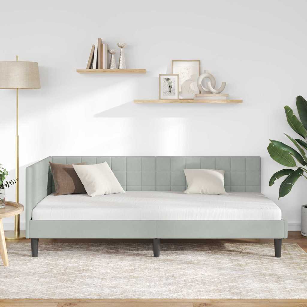 vidaXL Rama łóżka narożnego Jasnoszary 100 cm x 200 cm Aksamit