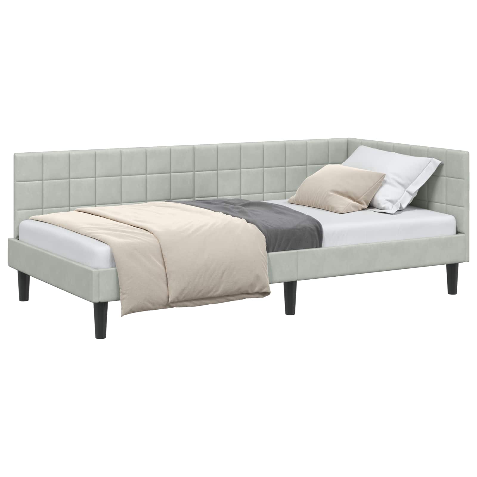 vidaXL Rama łóżka narożnego Jasnoszary 100 cm x 200 cm Aksamit