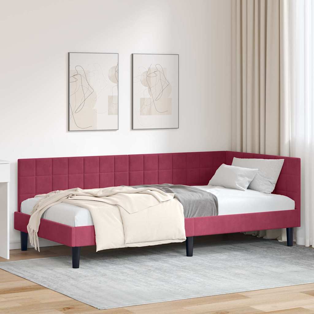 vidaXL Rama łóżka narożnego Czerwone wino 100 cm x 200 cm Aksamit