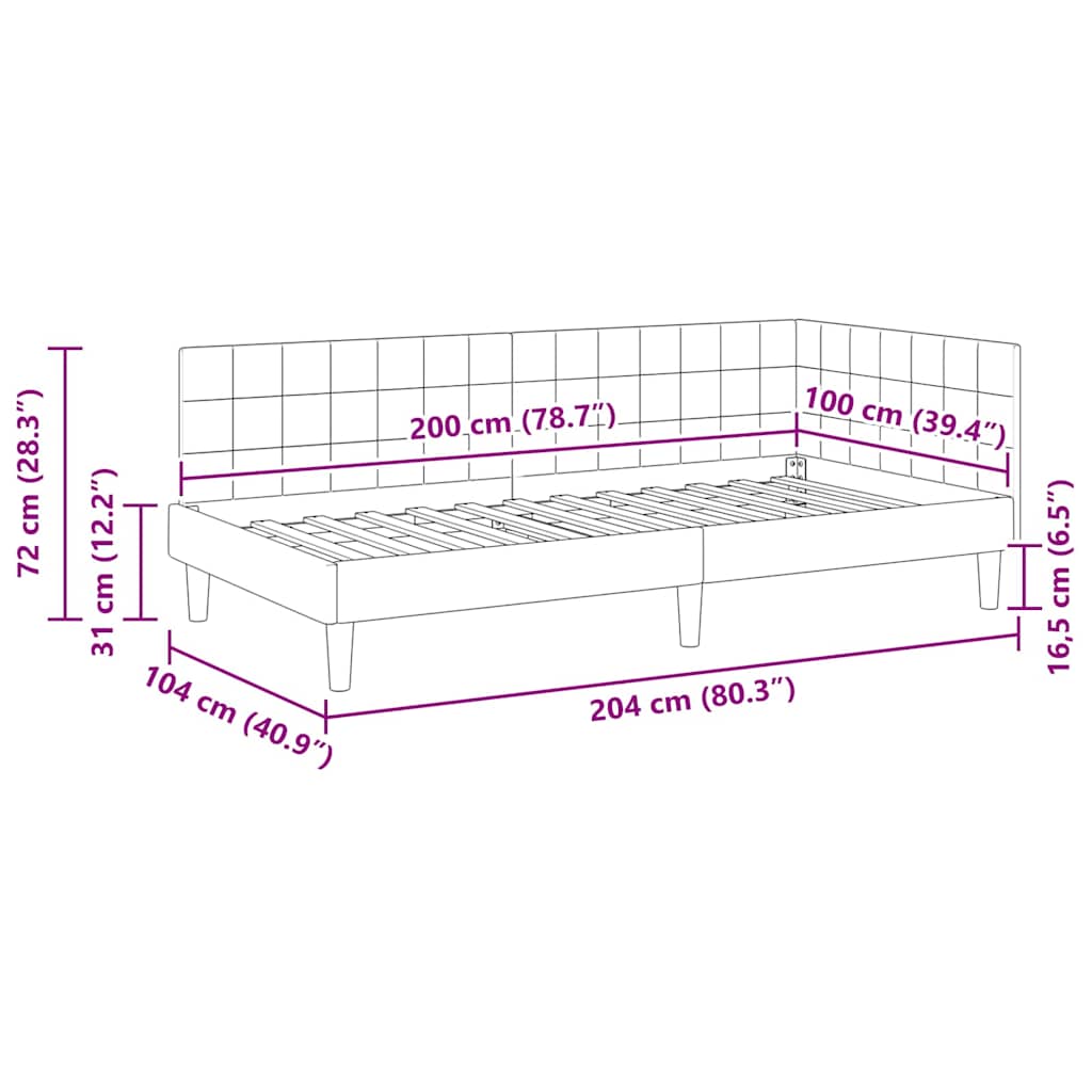 vidaXL Rama łóżka narożnego Czarny 100 cm x 200 cm Aksamit