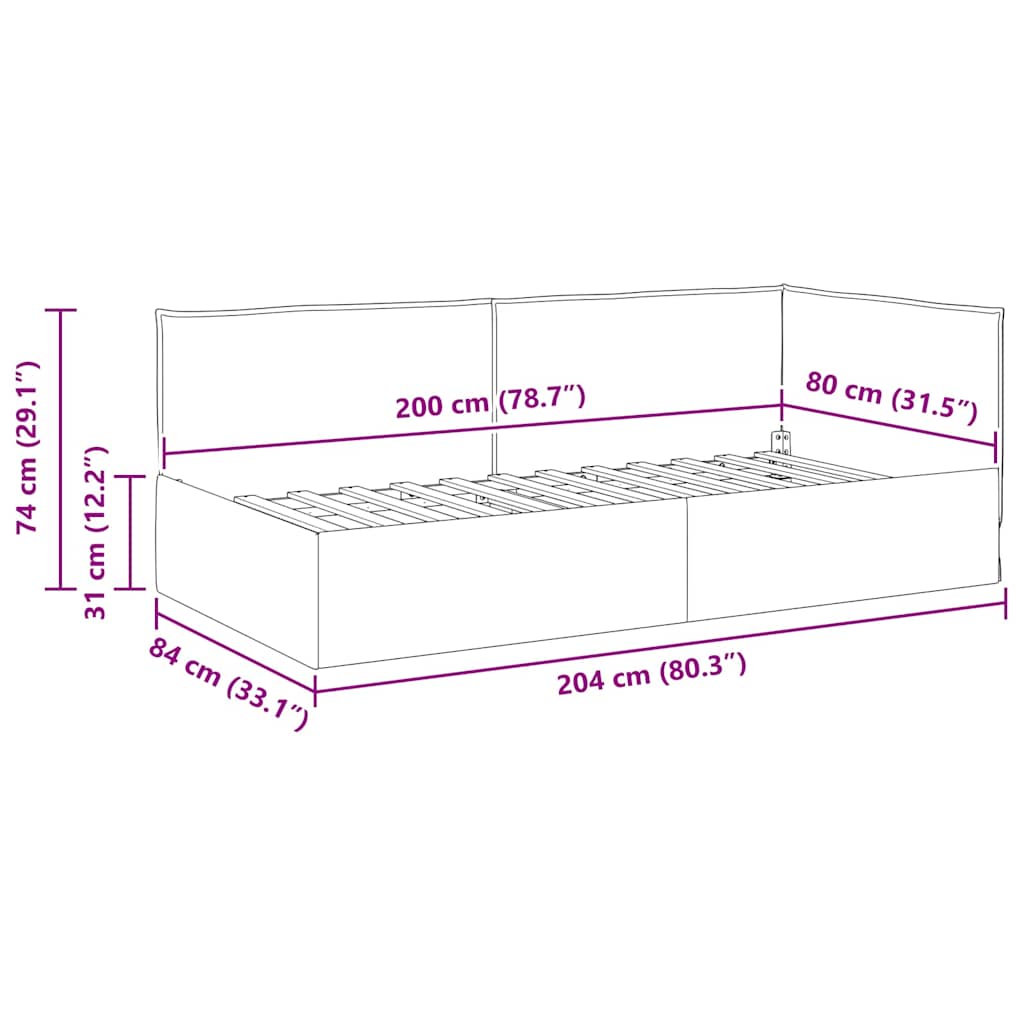vidaXL Rama łóżka narożnego Z zagłówkiem Kremowy 80 x 200 cm tkanina