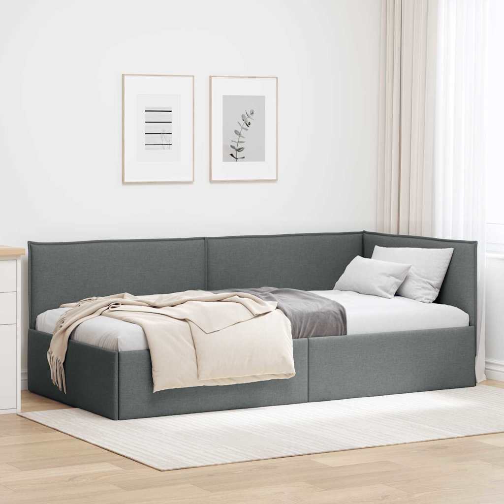 vidaXL Rama łóżka narożnego Ciemnoszary 90 x 190 cm tkanina