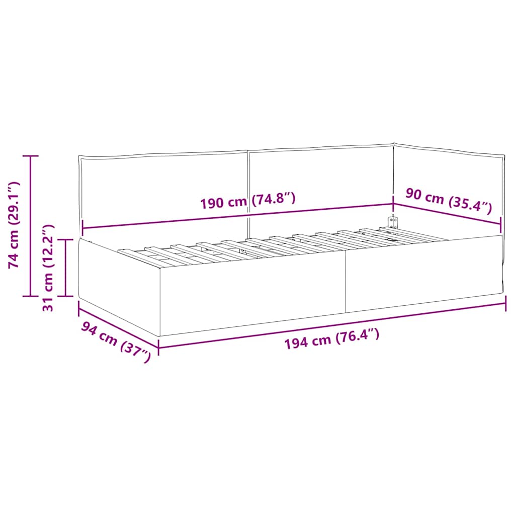 vidaXL Rama łóżka narożnego Ciemnoszary 90 x 190 cm tkanina