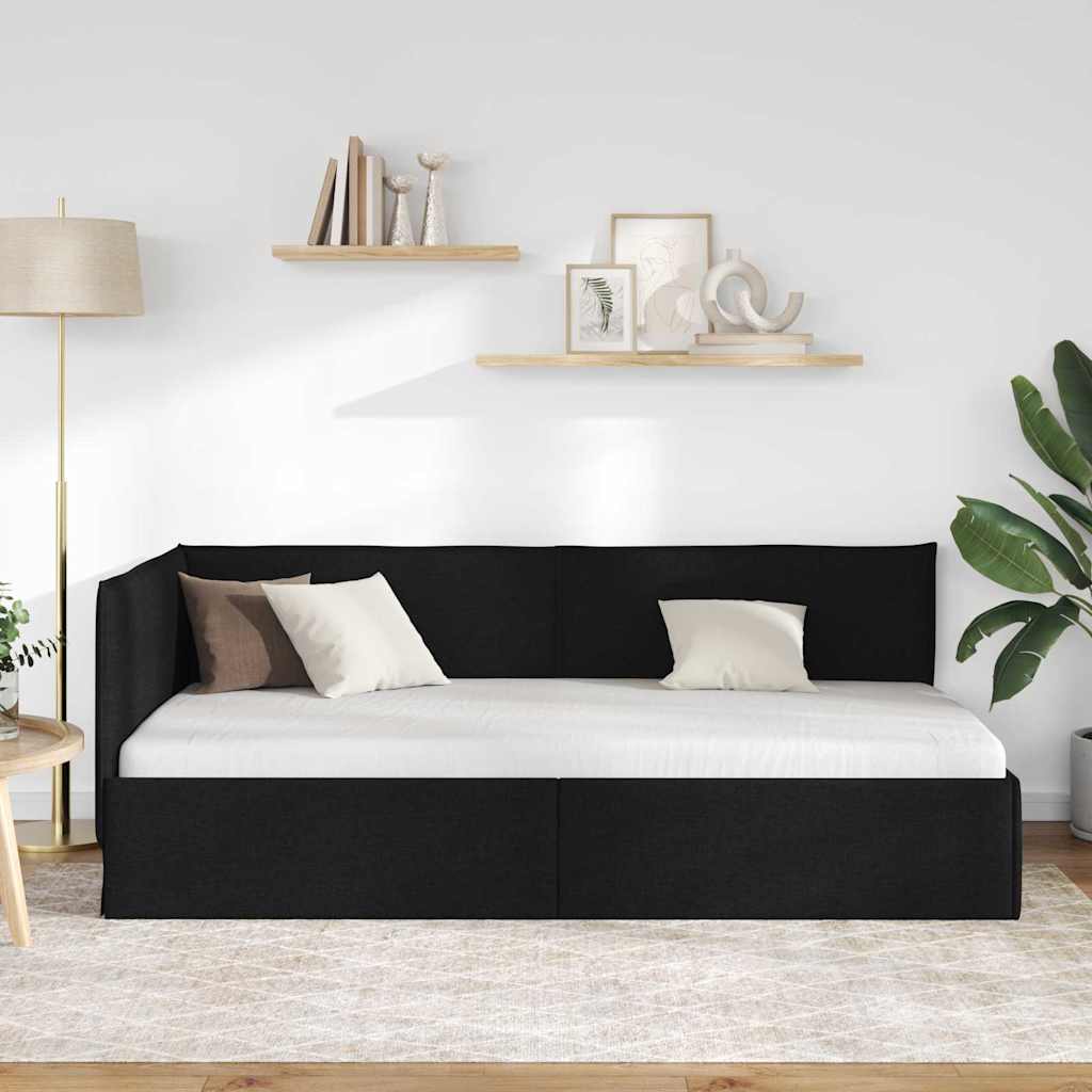 vidaXL Rama łóżka narożnego Z zagłówkiem Czarny 90 x 190 cm tkanina
